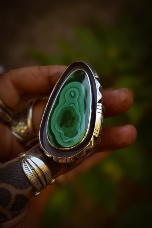 CELLULES- Bague T58/58,5 en Argent et Malachite