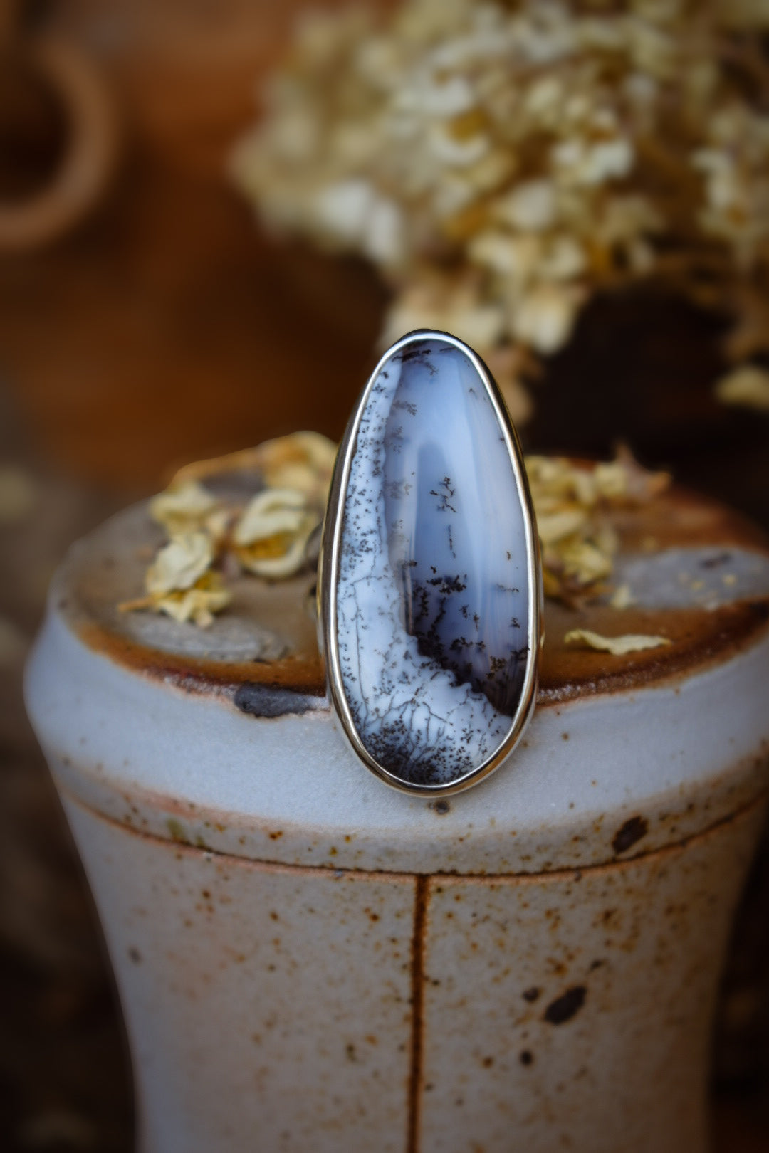 DENDRITE - Bague T56 en Argent & Agate Dendritique