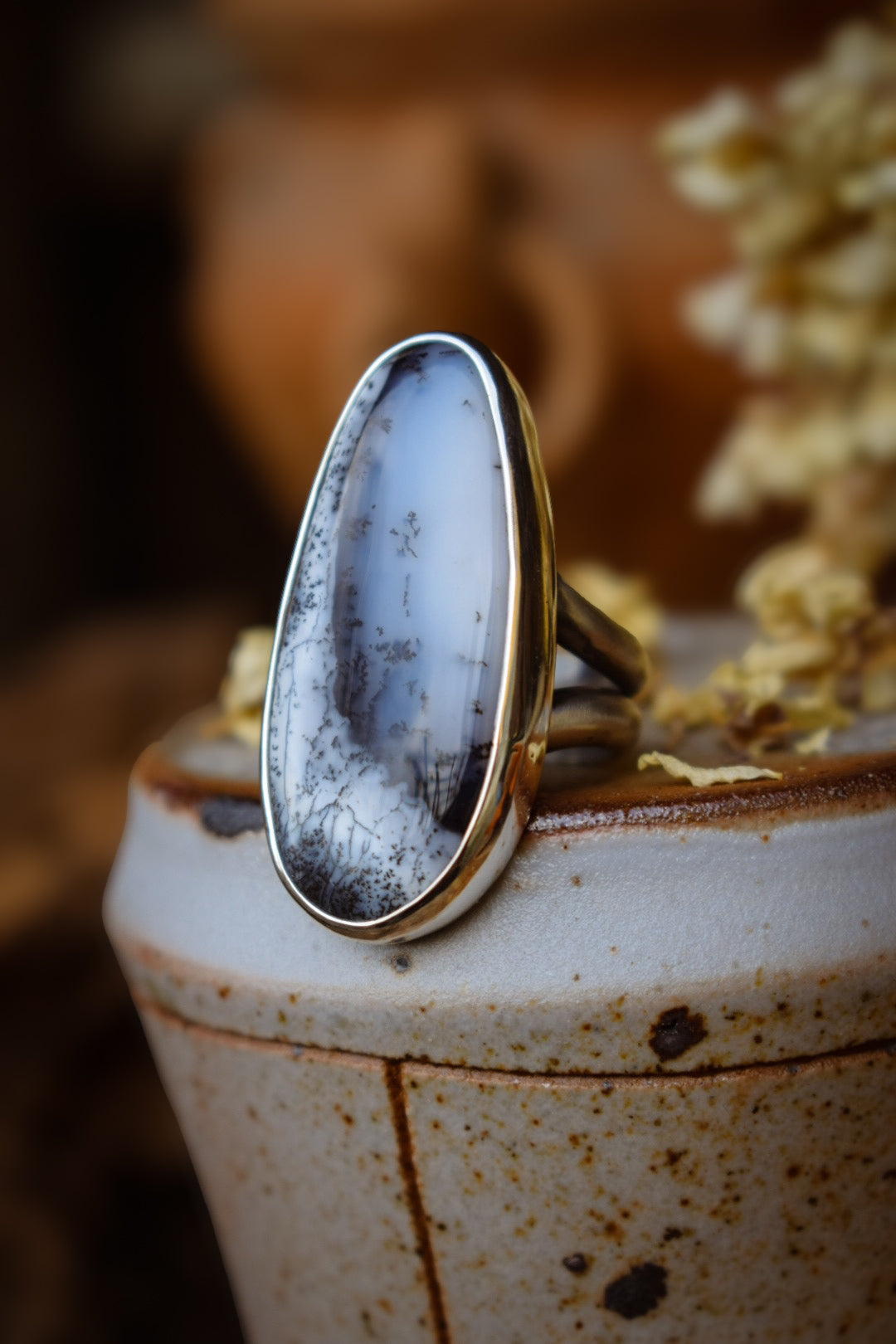 DENDRITE - Bague T56 en Argent & Agate Dendritique
