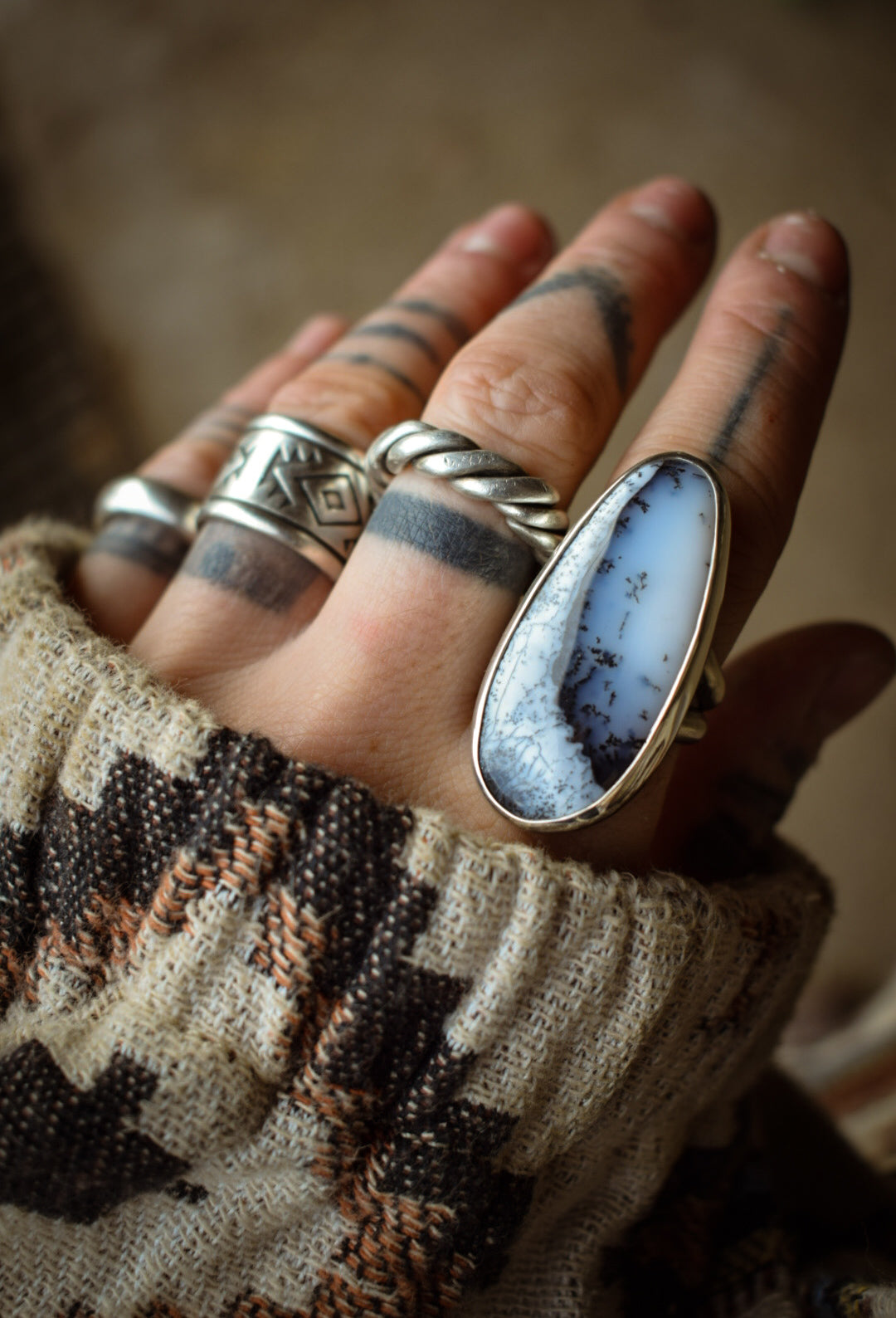 DENDRITE - Bague T56 en Argent & Agate Dendritique