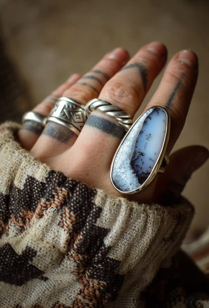 DENDRITE - Bague T56 en Argent & Agate Dendritique