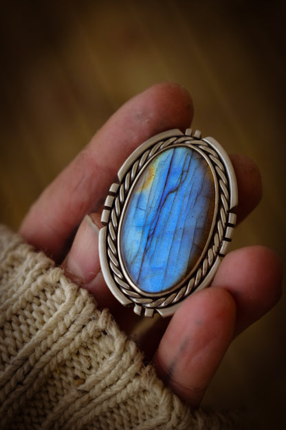 CHATOYANCE - Bague T54 en Argent & Labradorite