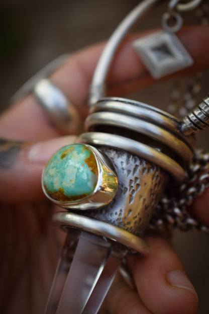 EL MASTOK - Pendentif Cristal de Roche & Turquoise Teal Fox