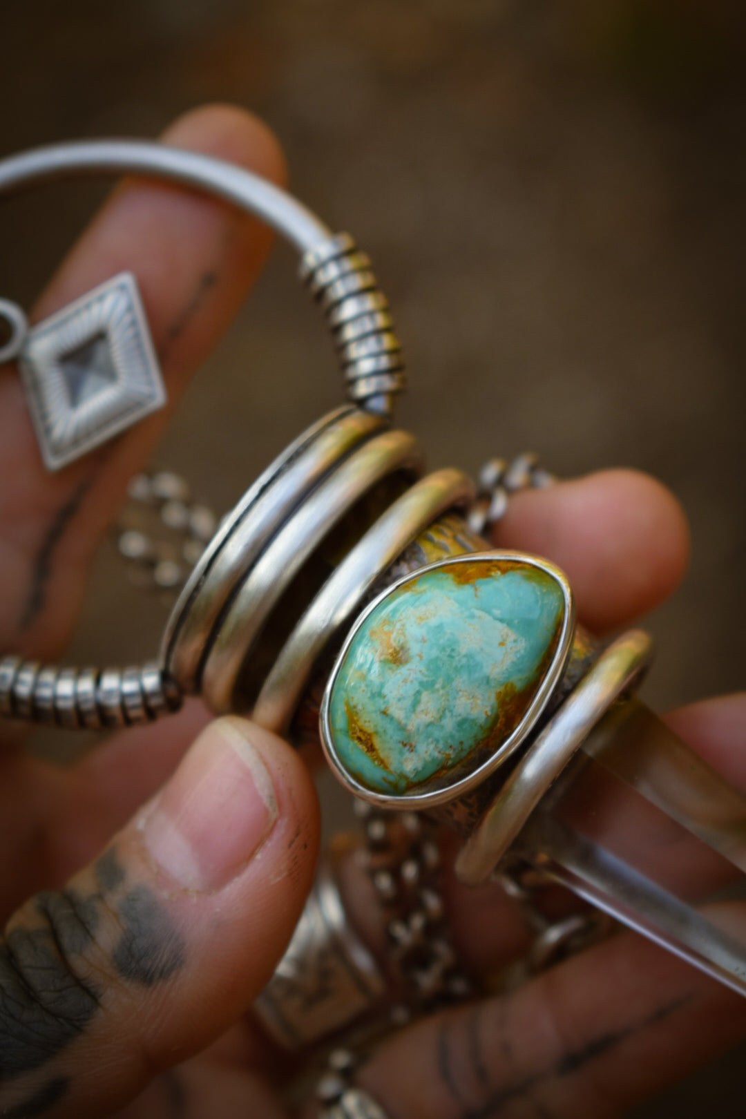 EL MASTOK - Pendentif Cristal de Roche & Turquoise Teal Fox