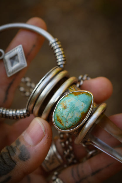 EL MASTOK - Pendentif Cristal de Roche & Turquoise Teal Fox