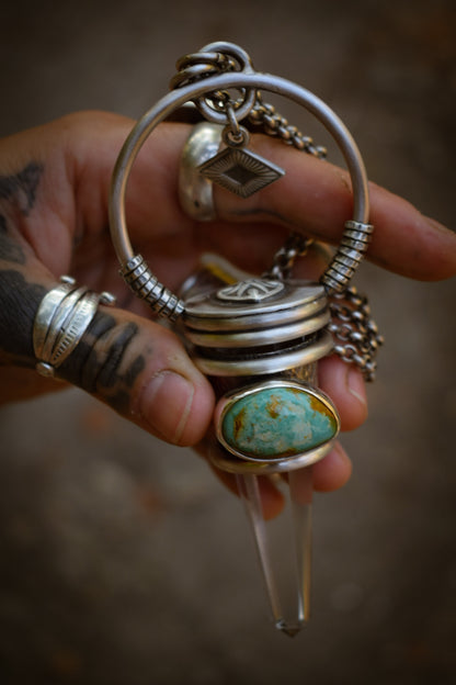 EL MASTOK - Pendentif Cristal de Roche & Turquoise Teal Fox