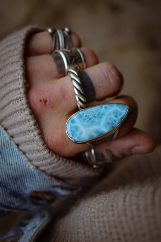 PISCINE - Bague T56 en Argent & Larimar