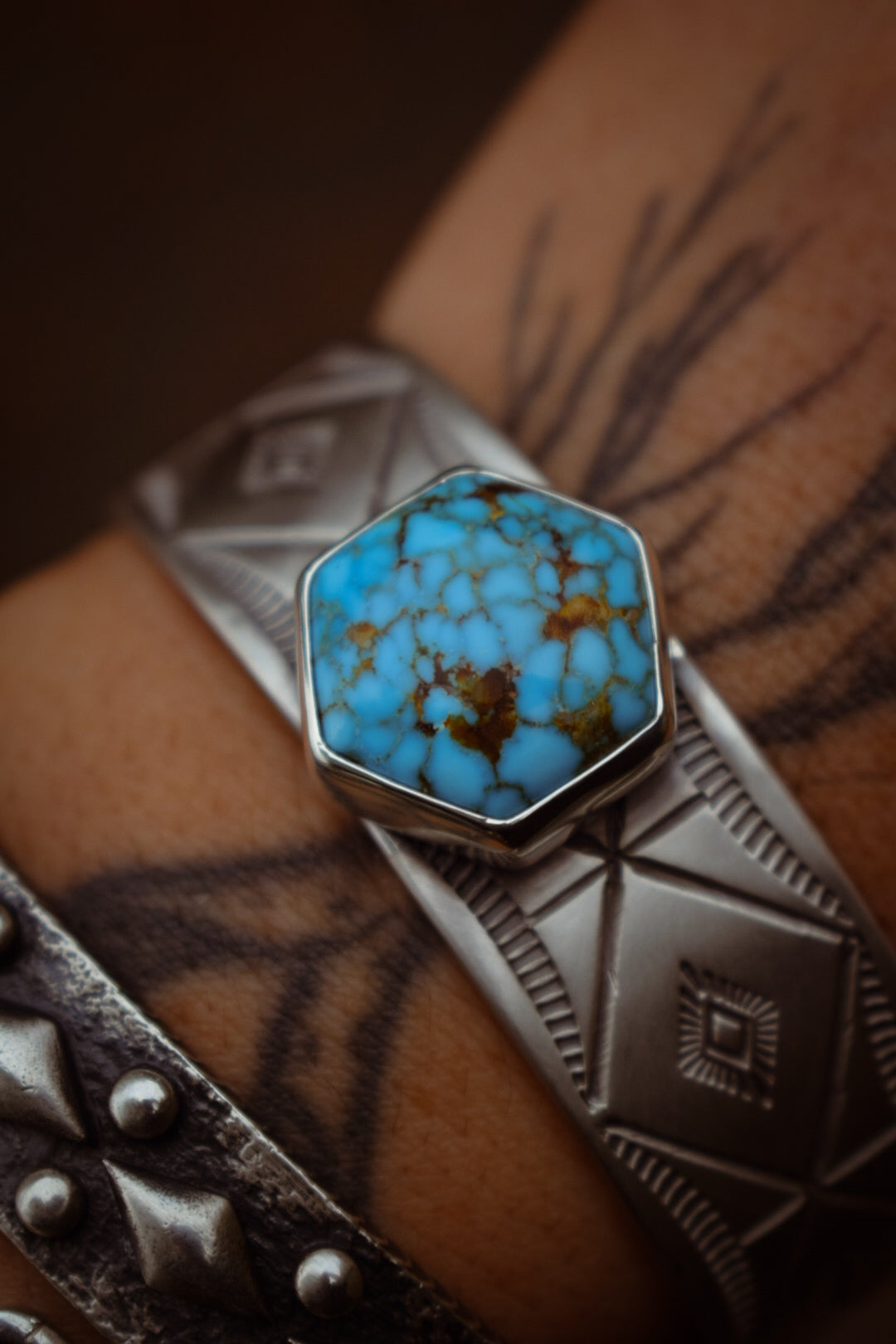 SPIDER - Bracelet en Argent & Turquoise mountain red web