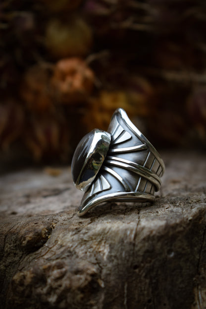 LUNAIRE - Bague réglable Pierre de Lune adulaire grise