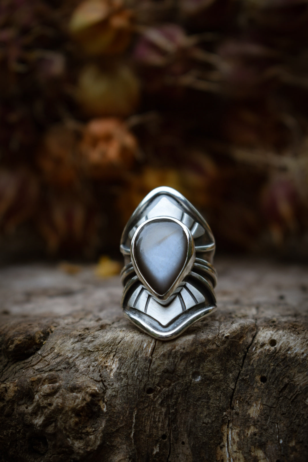 LUNAIRE - Bague réglable Pierre de Lune adulaire grise