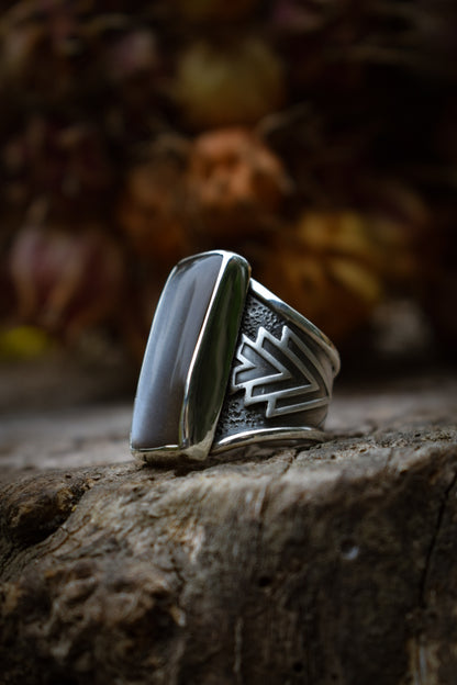 LUNAIRE - Bague T56 Pierre de Lune adulaire grise
