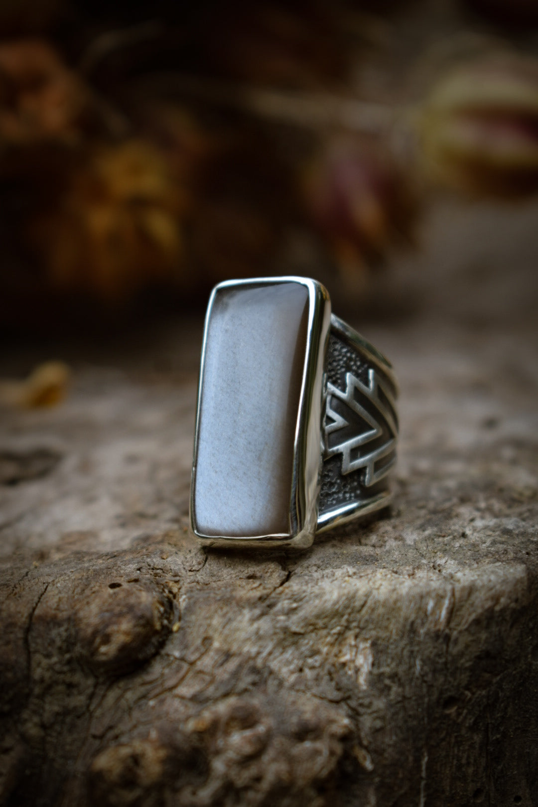 LUNAIRE - Bague T56 Pierre de Lune adulaire grise