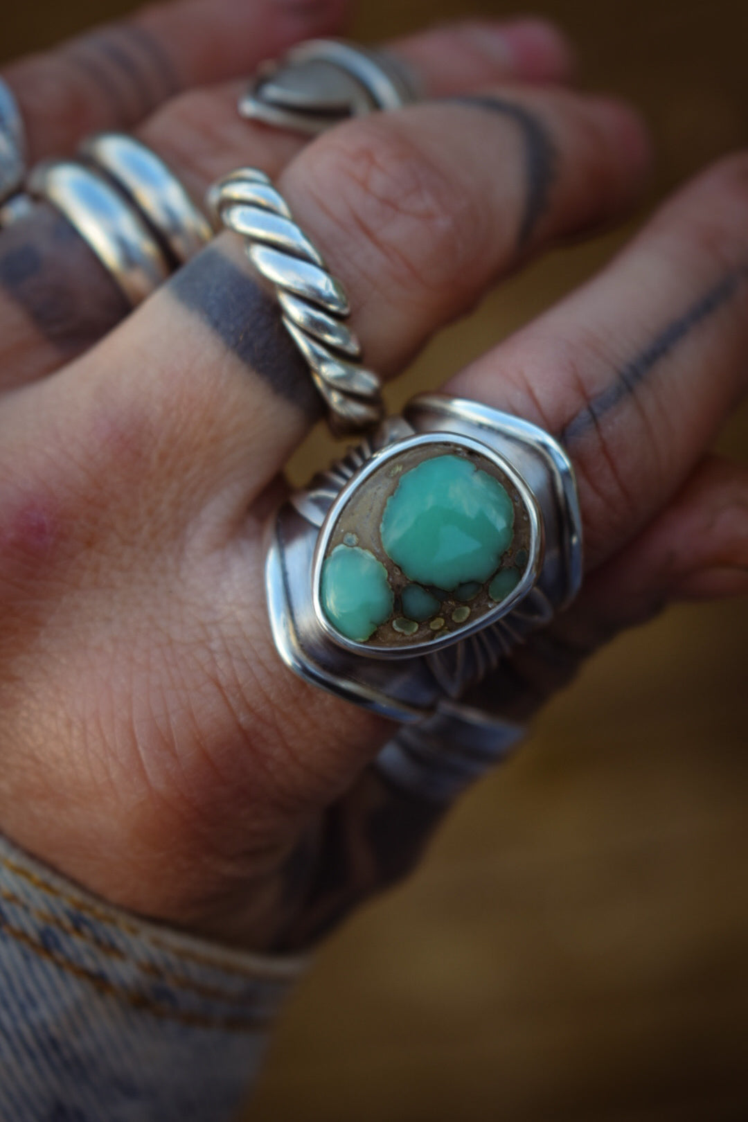 BLOOM - Bague réglable en Argent & Variscite Desert Bloom