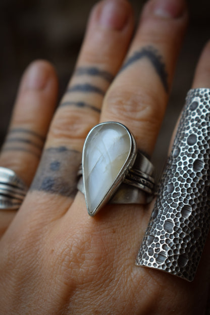 LUNAIRE - Bague Pierre de Lune adulaire blanche Taille 56,5