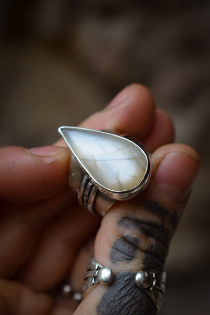 LUNAIRE - Bague Pierre de Lune adulaire blanche Taille 56,5