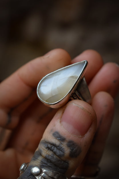 LUNAIRE - Bague Pierre de Lune adulaire blanche Taille 56,5