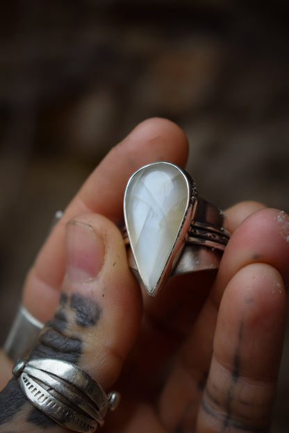 LUNAIRE - Bague Pierre de Lune adulaire blanche Taille 56,5