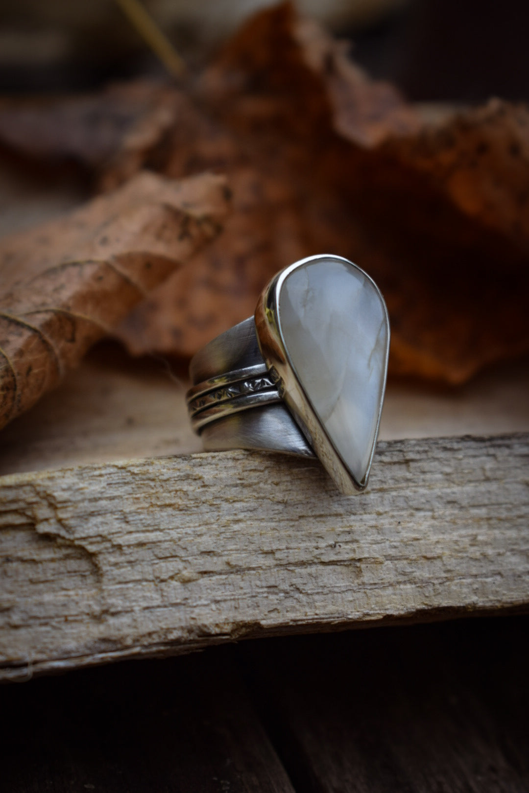 LUNAIRE - Bague Pierre de Lune adulaire blanche Taille 56,5