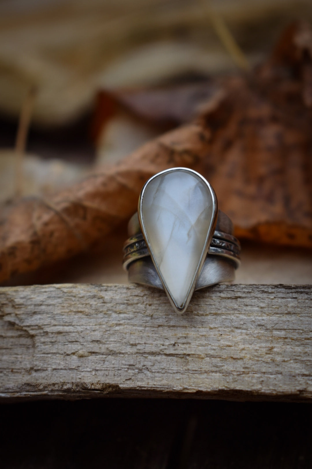 LUNAIRE - Bague Pierre de Lune adulaire blanche Taille 56,5