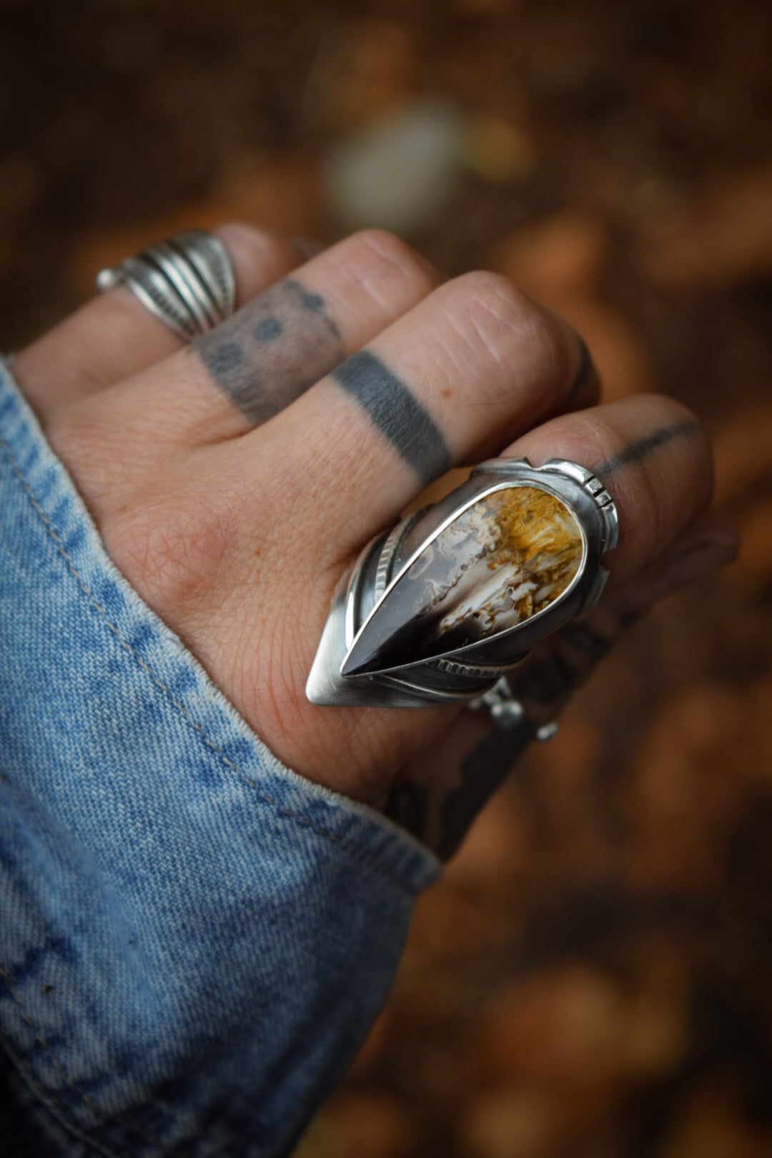 PALMROOT - Bague réglable Bois pétrifié de racine de Palmier