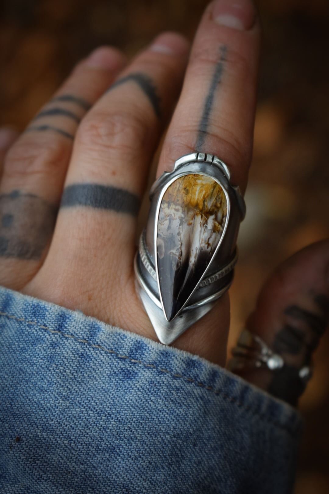 PALMROOT - Bague réglable Bois pétrifié de racine de Palmier