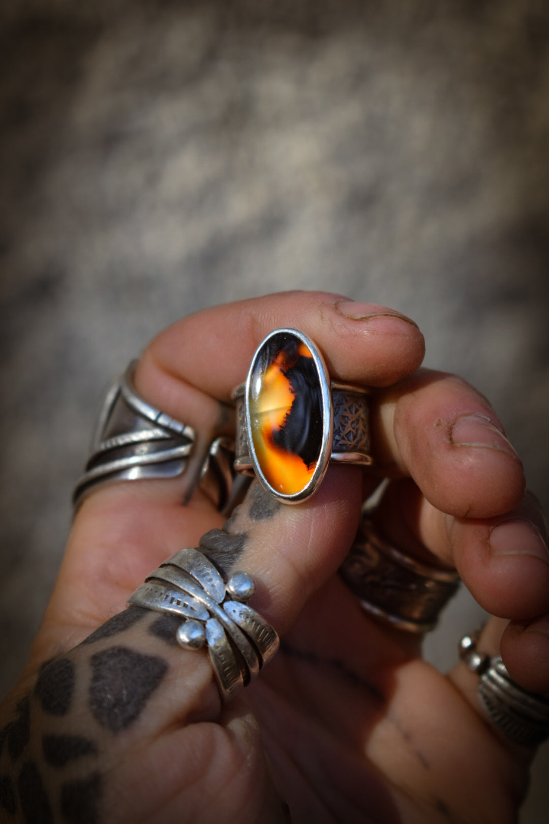 AUTOMNE - Bague réglable Agate du Montana