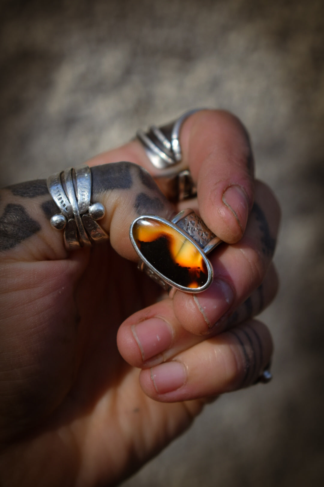 AUTOMNE - Bague réglable Agate du Montana