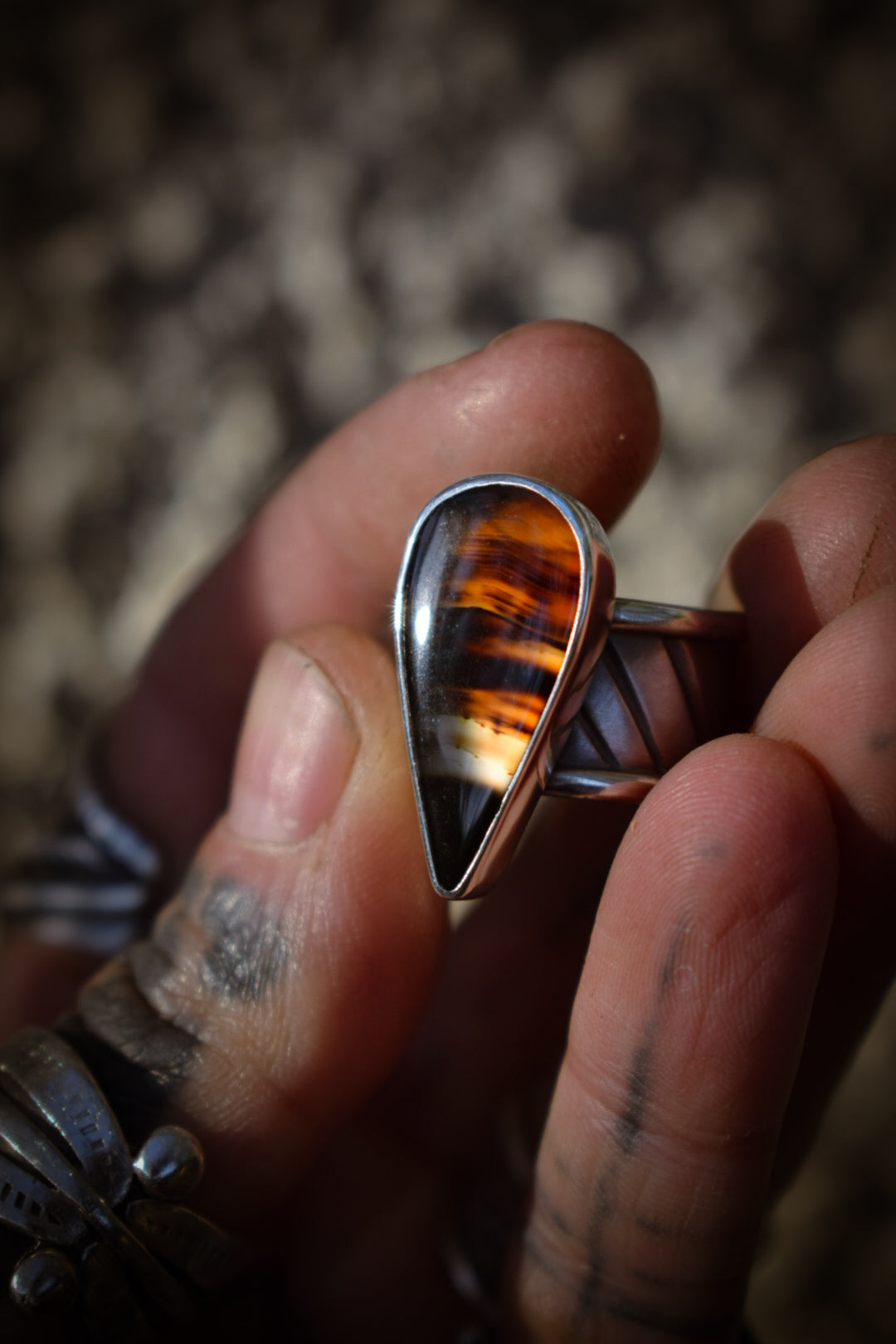 AUTOMNE - Bague réglable Agate du Montana