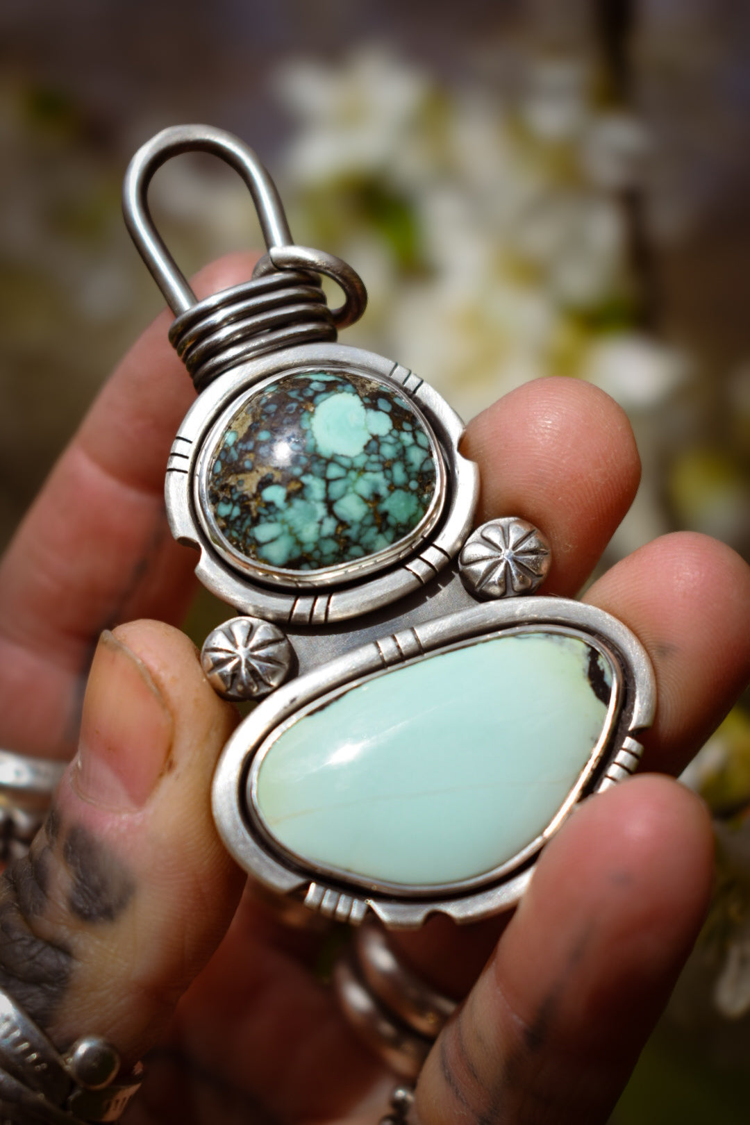 DOUBLE - Pendentif en Argent, Blueboy Variscite & Prince Variscite