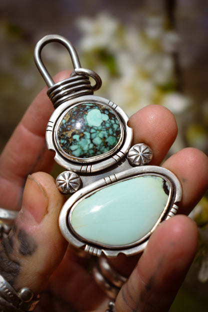 DOUBLE - Pendentif en Argent, Blueboy Variscite & Prince Variscite