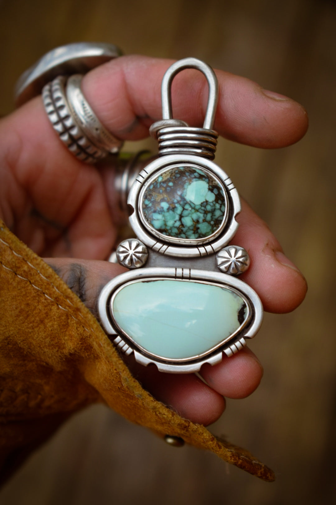 DOUBLE - Pendentif en Argent, Blueboy Variscite & Prince Variscite