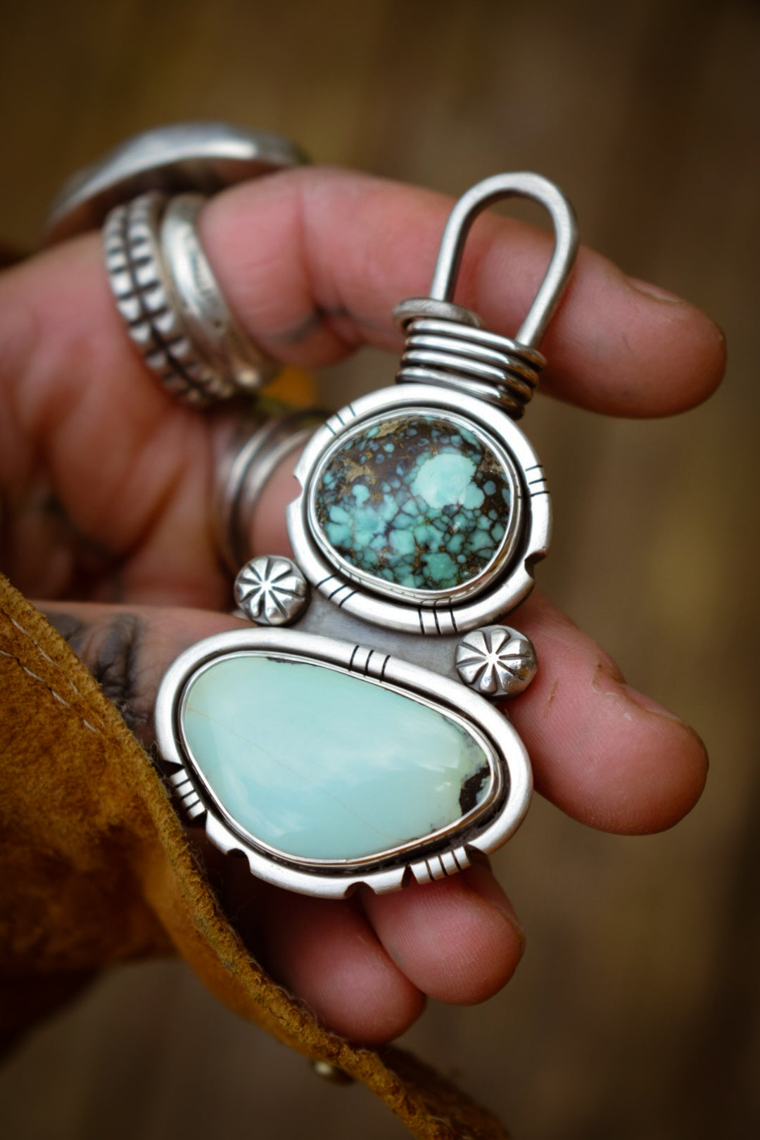 DOUBLE - Pendentif en Argent, Blueboy Variscite & Prince Variscite