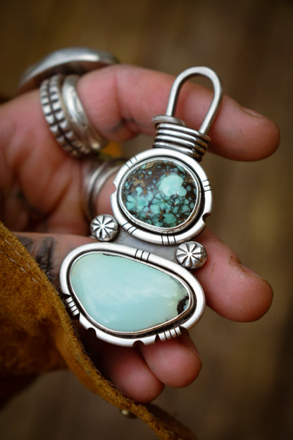 DOUBLE - Pendentif en Argent, Blueboy Variscite & Prince Variscite