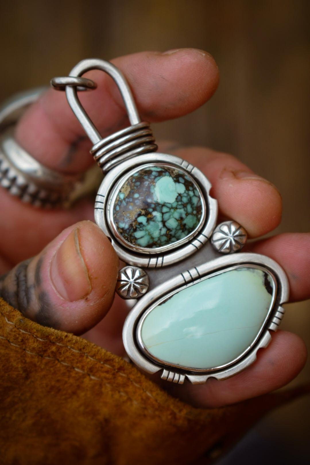 DOUBLE - Pendentif en Argent, Blueboy Variscite & Prince Variscite