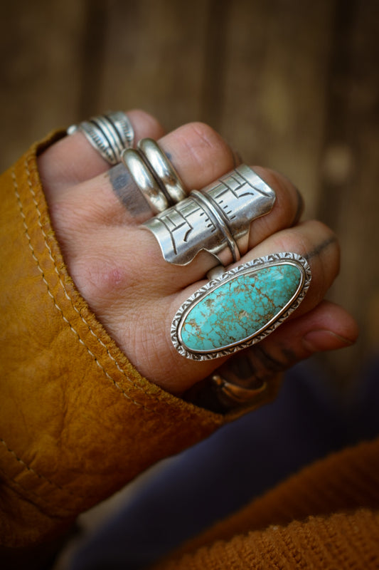 DESERT - Bague T54 en Argent & Turquoise Lone Mountain