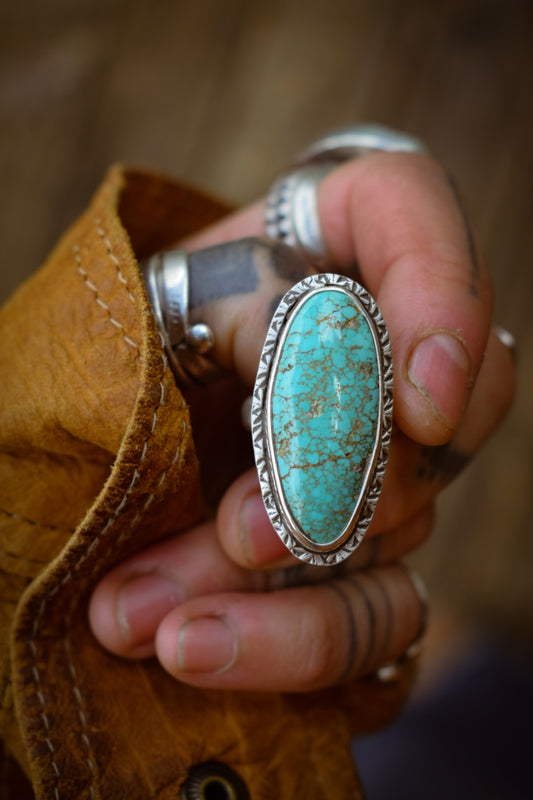 DESERT - Bague T54 en Argent & Turquoise Lone Mountain