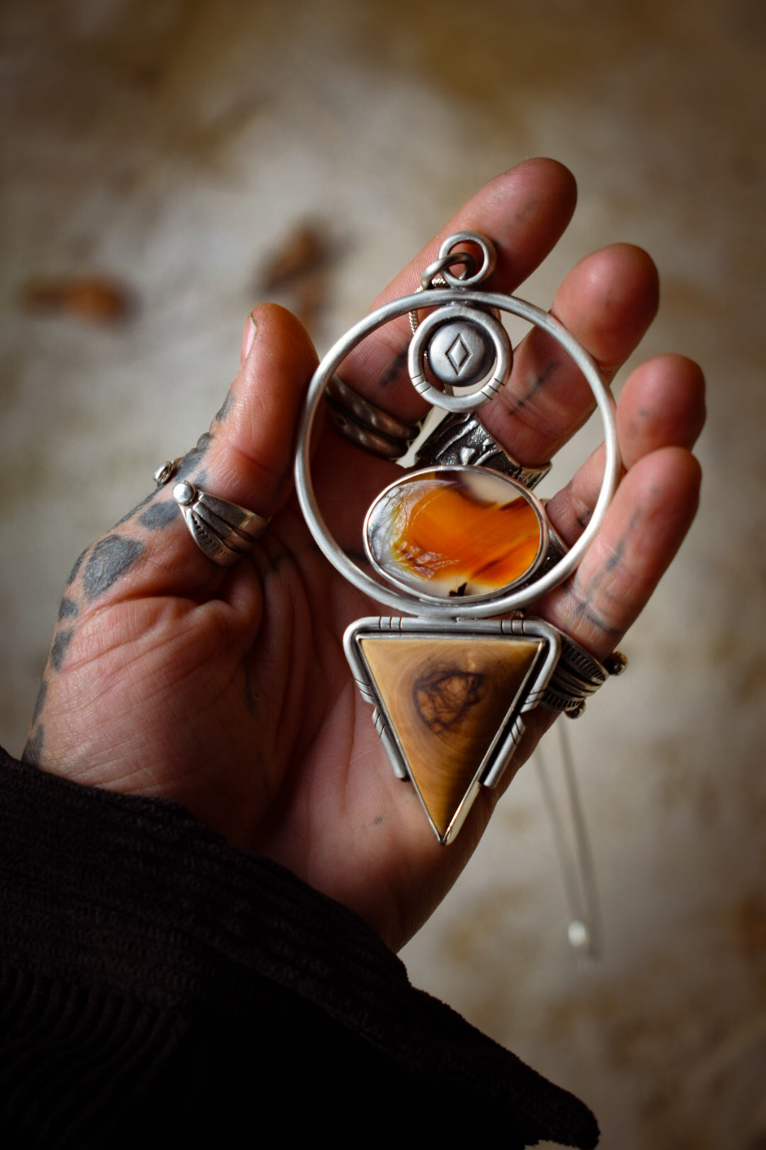MELTINGPOTES - Pendentif en Agate du Montana & Bois