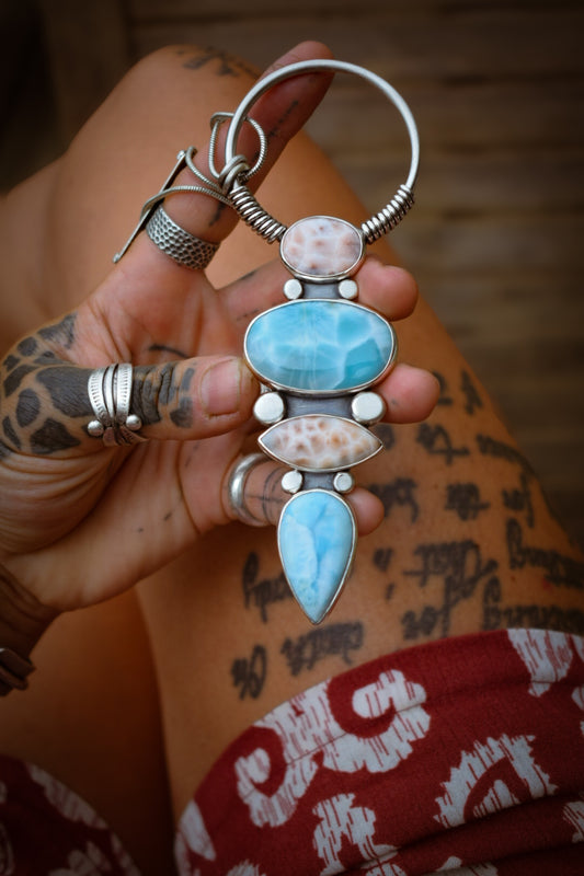 PÊCHSCINE - Pendentif en Argent, Larimar & Natrolite