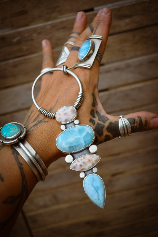 PÊCHSCINE - Pendentif en Argent, Larimar & Natrolite