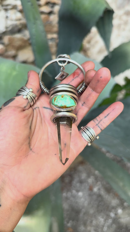 EL MASTOK - Pendentif Cristal de Roche & Turquoise Teal Fox