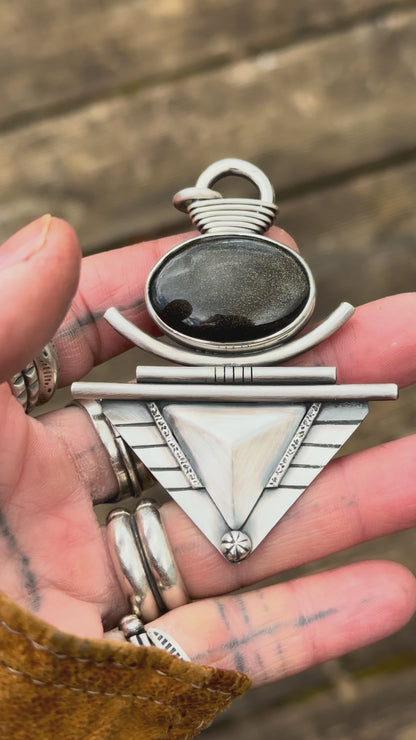 PAILLETTES - Pendentif en Argent & Obsidienne dorée