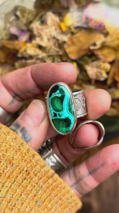 MELTING-POT - Bague T56,5 en Argent & Chrysocolle Malachite