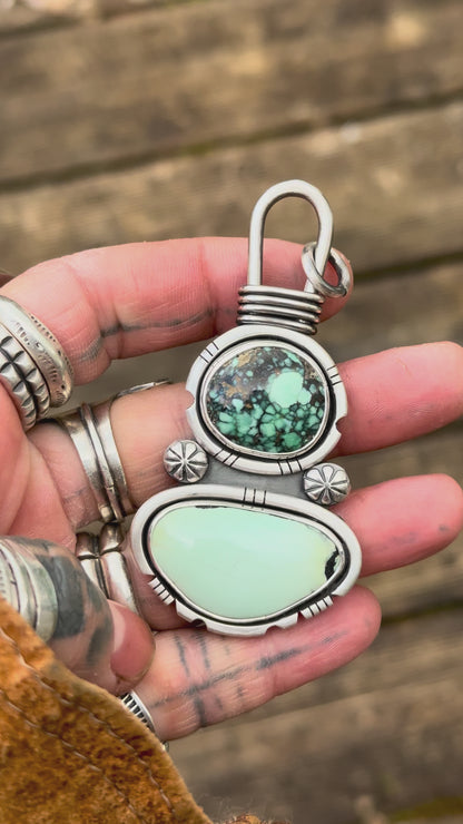 DOUBLE - Pendentif en Argent, Blueboy Variscite & Prince Variscite