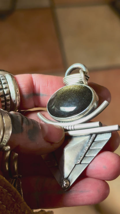 PAILLETTES - Pendentif en Argent & Obsidienne dorée