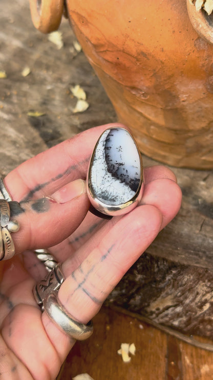 DENDRITE - Bague T56 en Argent & Agate Dendritique