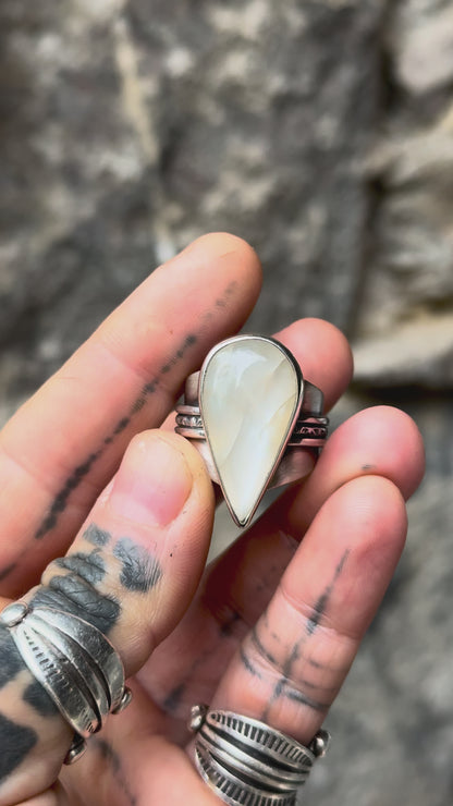 LUNAIRE - Bague Pierre de Lune adulaire blanche Taille 56,5